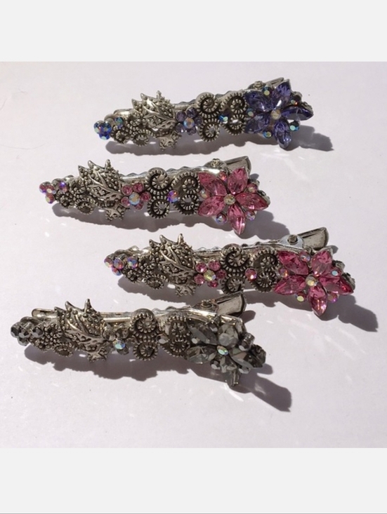 No Brand Accessories - 4 Crystal Pink Purple Smoke Silver Tone Hair Jewelry Clips Prom Formal NEW
